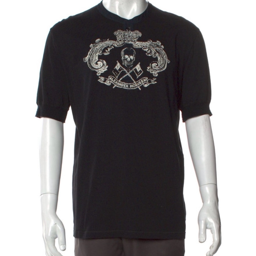 Alexander McQueen Black Short Sleeve Tee with Ornate Design